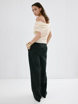 Mango Mid-Rise Pleated Wide Leg Trousers, Black - view 2, Black