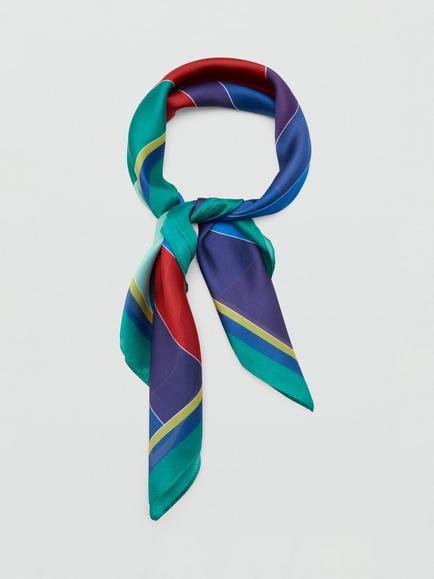 Mango Lightweight Printed Scarf, Red/Blue - view 2, Red/Blue