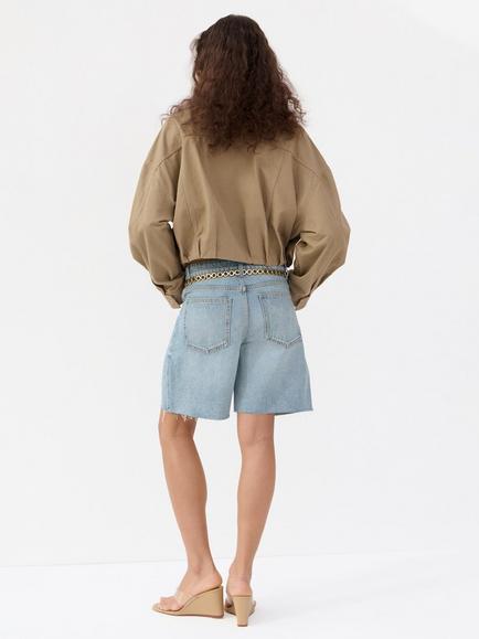 Mango Relaxed Denim Shorts, Mid Blue - view 2, Mid Blue