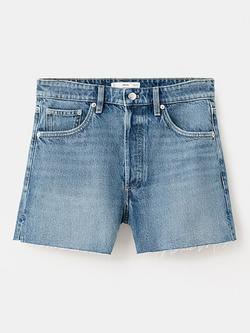 Mango Mid-Rise Raw Hem Cutoff Shorts, Blue, Blue