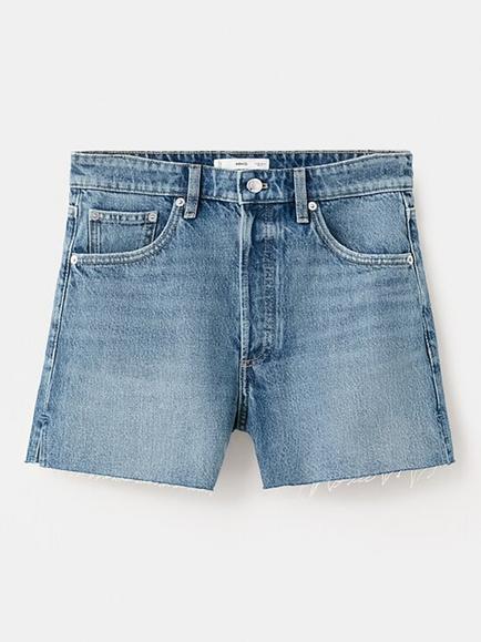 Mango Mid-Rise Raw Hem Cutoff Shorts, Blue, Blue
