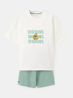 Mango Kids' Brawl Print Short Pyjama Set, Aqua, Aqua