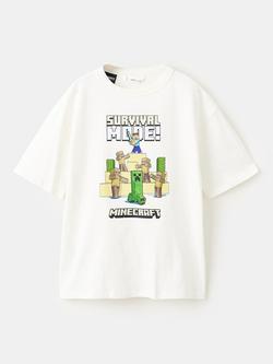 Mango Kids' Short Sleeve Minecraft Print T-Shirt, Off White, Off White