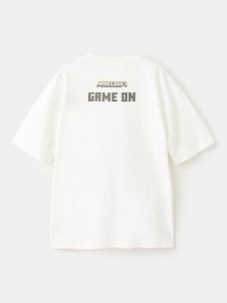 Mango Kids' Short Sleeve Minecraft Print T-Shirt, Off White - view 2, Off White
