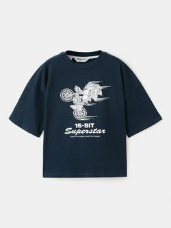 Mango Kids' Short Sleeve Sonic Print T-Shirt, Navy, Navy