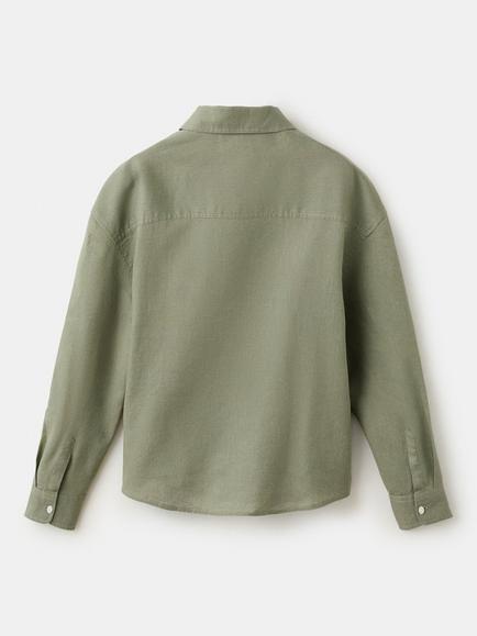 Mango Kids' Relaxed Linen Blend Long Sleeve Shirt - view 2, Khaki