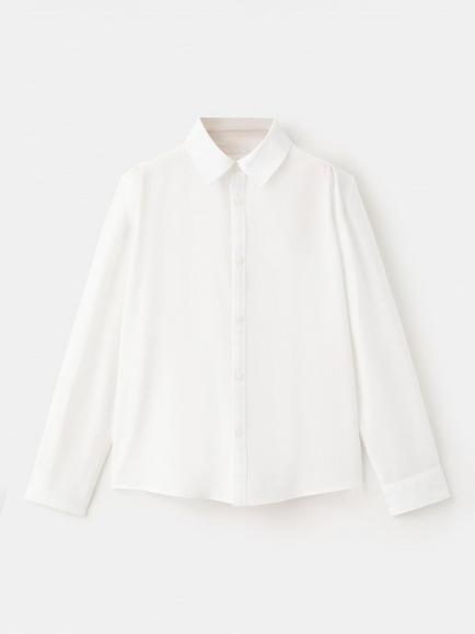 Mango Kids' Linen Blend Long Sleeve Shirt, White, White