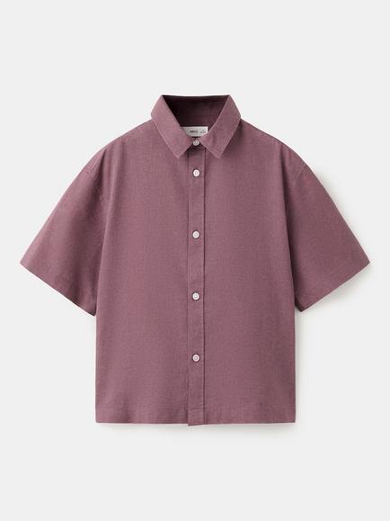 Mango Kids' Linen Blend Short Sleeve Shirt, Purple
