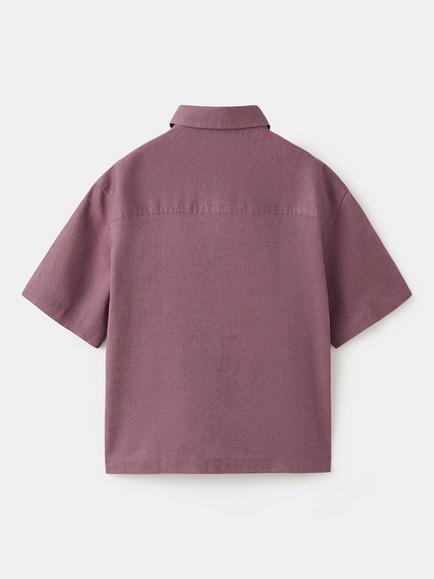 Mango Kids' Linen Blend Short Sleeve Shirt - view 2, Purple