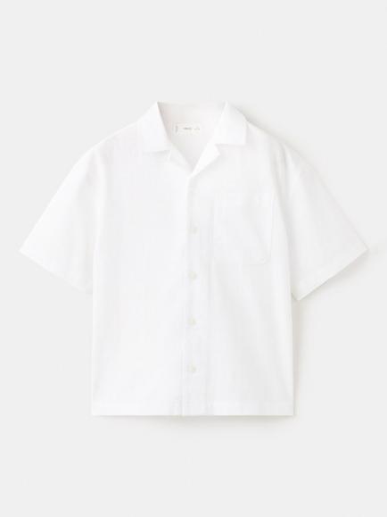 Mango Kids' Linen Blend Short Sleeve Shirt, White - view 2, White