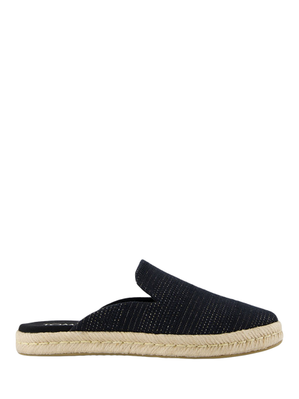 TOMS Santiago Metallised Cotton Mule Sandals, Black/Silver, Black/Silver