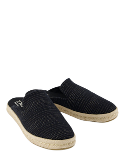 TOMS Santiago Metallised Cotton Mule Sandals, Black/Silver - view 2, Black/Silver