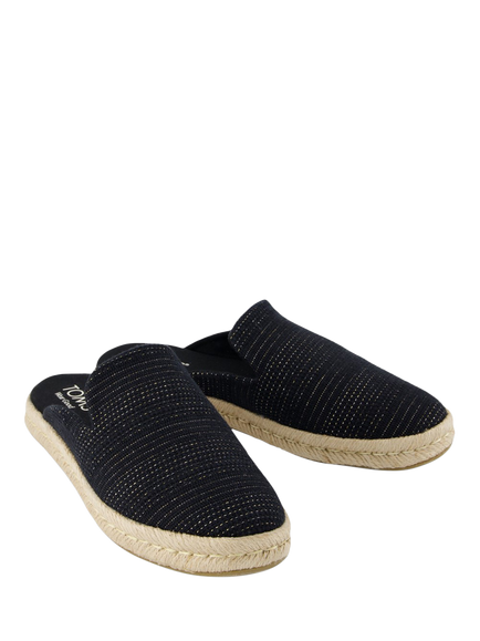 TOMS Santiago Metallised Cotton Mule Sandals, Black/Silver - view 2, Black/Silver