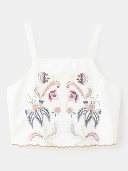 Mango Kids' Dallas Embroidered Scallop Top, White, White