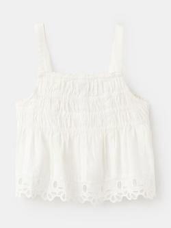 Mango Kids' Hannah Embroidered Scallop Top, White, White