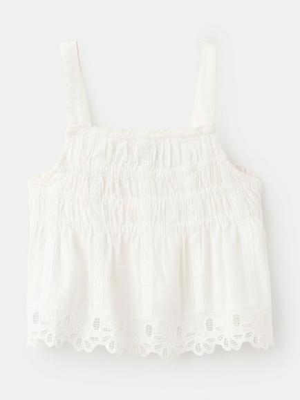 Mango Kids' Hannah Embroidered Scallop Top, White, White