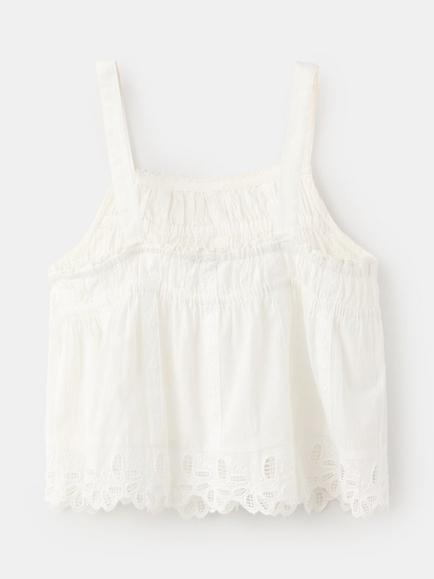 Mango Kids' Hannah Embroidered Scallop Top, White - view 2, White