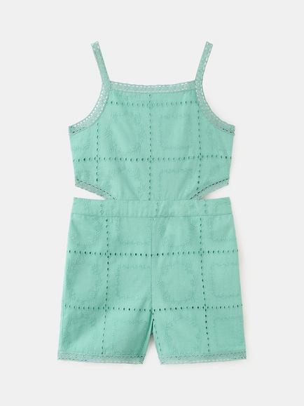 Mango Kids' Sqaure Neck Jumpsuit, Turquoise, Turquoise
