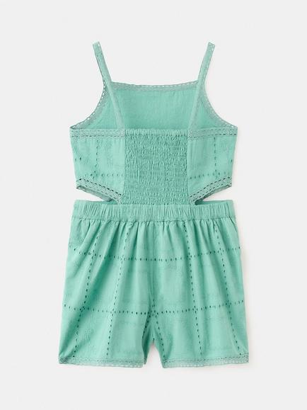Mango Kids' Sqaure Neck Jumpsuit, Turquoise - view 2, Turquoise