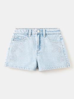 Mango Kids' Embroidered High-Rise Shorts, Light Blue, Light Blue