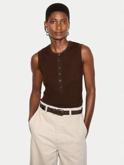 Jigsaw Ribbed Henley Vest, Brown