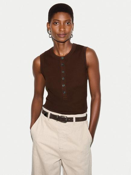 Jigsaw Ribbed Henley Vest, Brown