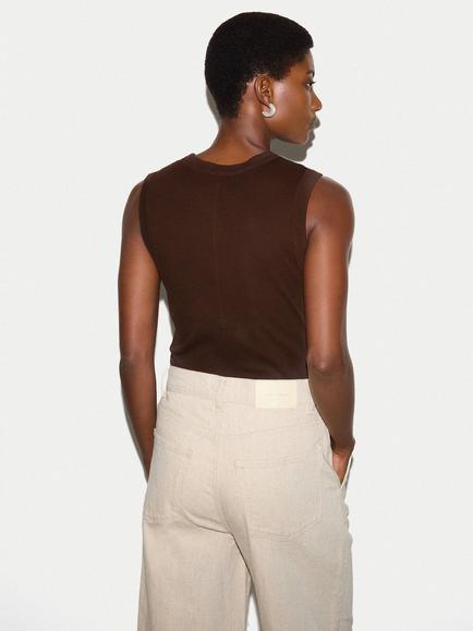 Jigsaw Ribbed Henley Vest - view 2, Brown