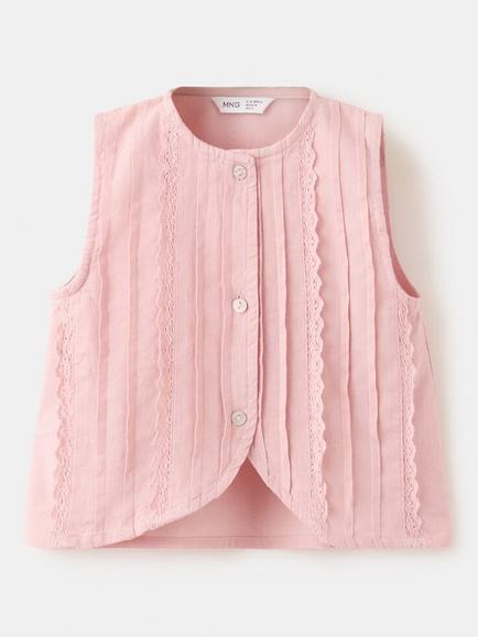 Mango Kids' Sleeveless Pintuck Blouse, Pink, Pink