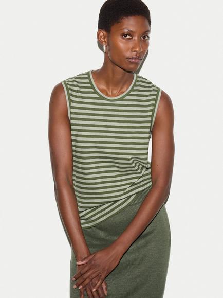 Jigsaw Scoop Slub Stripe Tank Top, Green, Green