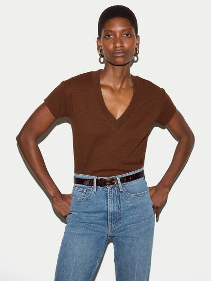 Jigsaw Pure Cotton Slim Fit Short Sleeve T-Shirt, Brown, Brown