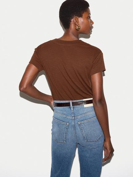 Jigsaw Pure Cotton Slim Fit Short Sleeve T-Shirt, Brown - view 2, Brown