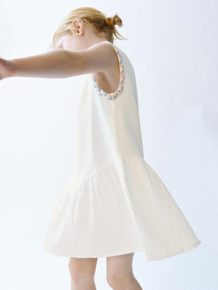 Mango Kids' Sleeveless Cotton Dress, Cream - view 2, Cream
