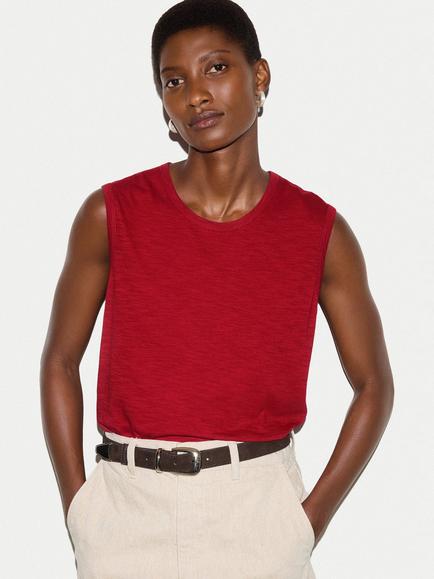 Jigsaw Cotton Slub Scoop Tank Top, Red, Red