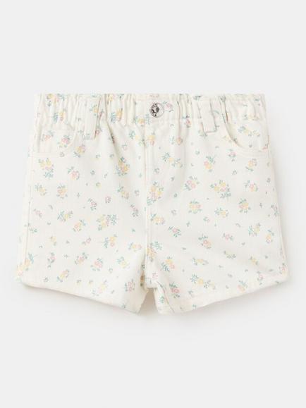 Mango Kids' Floral Denim Shorts, Cream, Cream