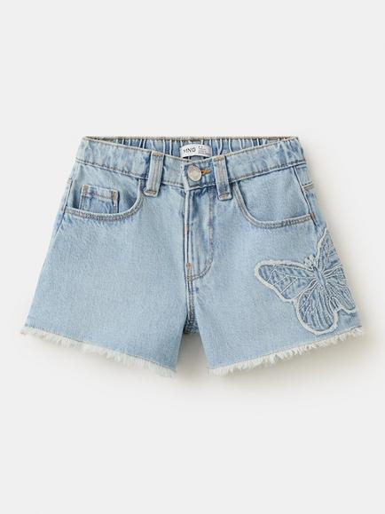 Mango Kids' Embroidered Butterfly Denim Shorts, Light Blue - view 2, Light Blue
