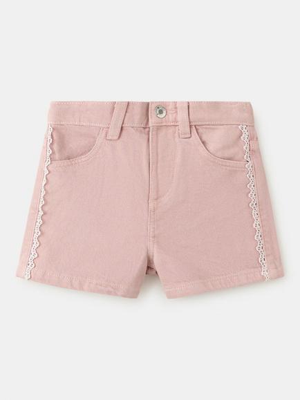 Mango KIds' Crochet Trim Denim Shorts, Pink, Pink