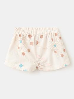 Mango Kids' Embroidered Floral Shorts, Beige, Beige