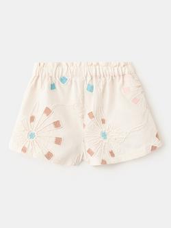 Mango Kids' Embroidered Floral Shorts, Beige - view 2, Beige