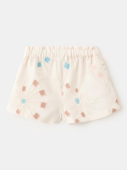 Mango Kids' Embroidered Floral Shorts, Beige - view 2, Beige