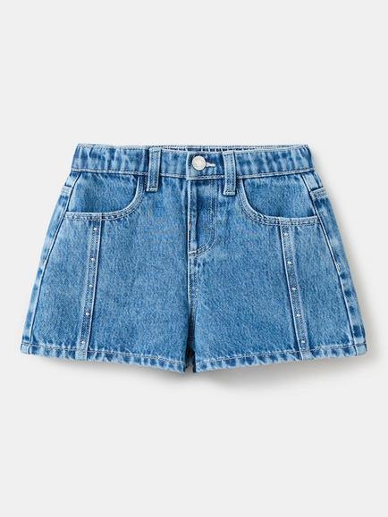Mango Kids' Studded Denim Shorts, Mid Blue, Mid Blue