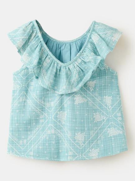 Mango Baby Frill Blouse, Turquoise - view 2, Turquoise