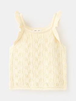 Mango Kids' Sleeveless Ruffle Strap Knit Top, Pastel Yellow, Pastel Yellow