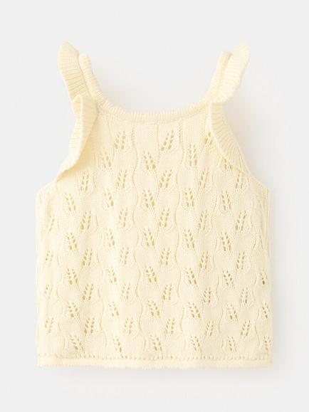 Mango Kids' Sleeveless Ruffle Strap Knit Top, Pastel Yellow - view 2, Pastel Yellow