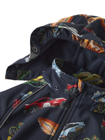 NAME IT Kids' Hot Wheels Print Softshell Onesie, Navy Blazer - view 2, Navy Blazer