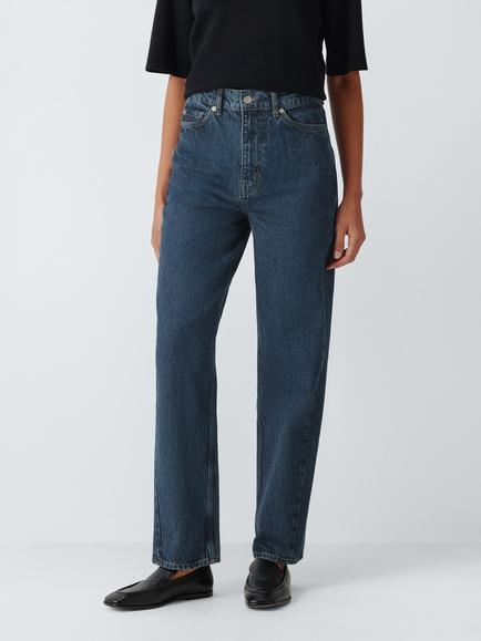 John Lewis High Rise Straight Leg Jeans, Mid Blue, Mid Blue