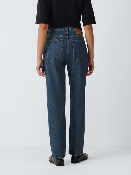 John Lewis High Rise Straight Leg Jeans, Mid Blue - view 2, Mid Blue