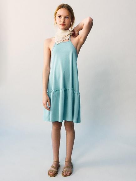 Mango Kids' Tiered Mini Dress, Sky Blue, Sky Blue