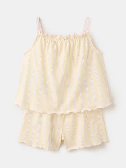 Mango Kids' Striped Short Pyjama Set, Pastel Yellow, Pastel Yellow
