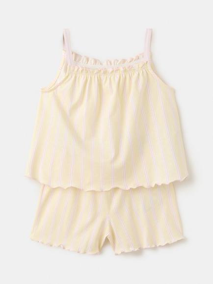 Mango Kids' Striped Short Pyjama Set, Pastel Yellow - view 2, Pastel Yellow