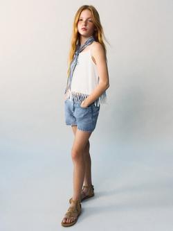 Mango Kids' Star Patch Denim Shorts, Mid Blue, Mid Blue